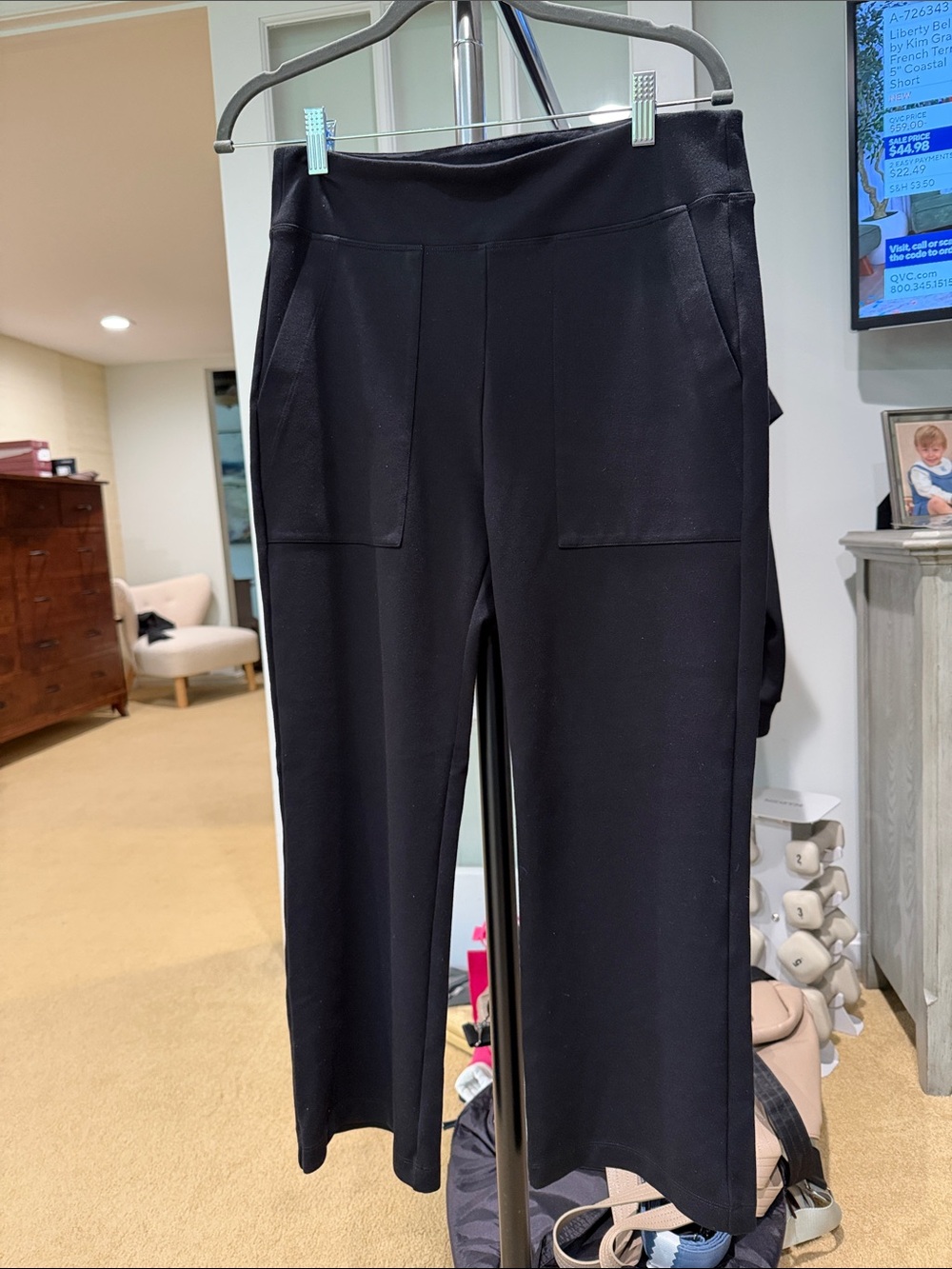 CAbi Black Wide-Leg Pull-On Pants with Front Patch Pockets